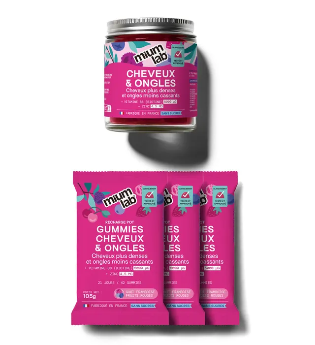 mium-lab-cheveux-et-ongles-gummies-biotine-1-pot-3-recharges image 1