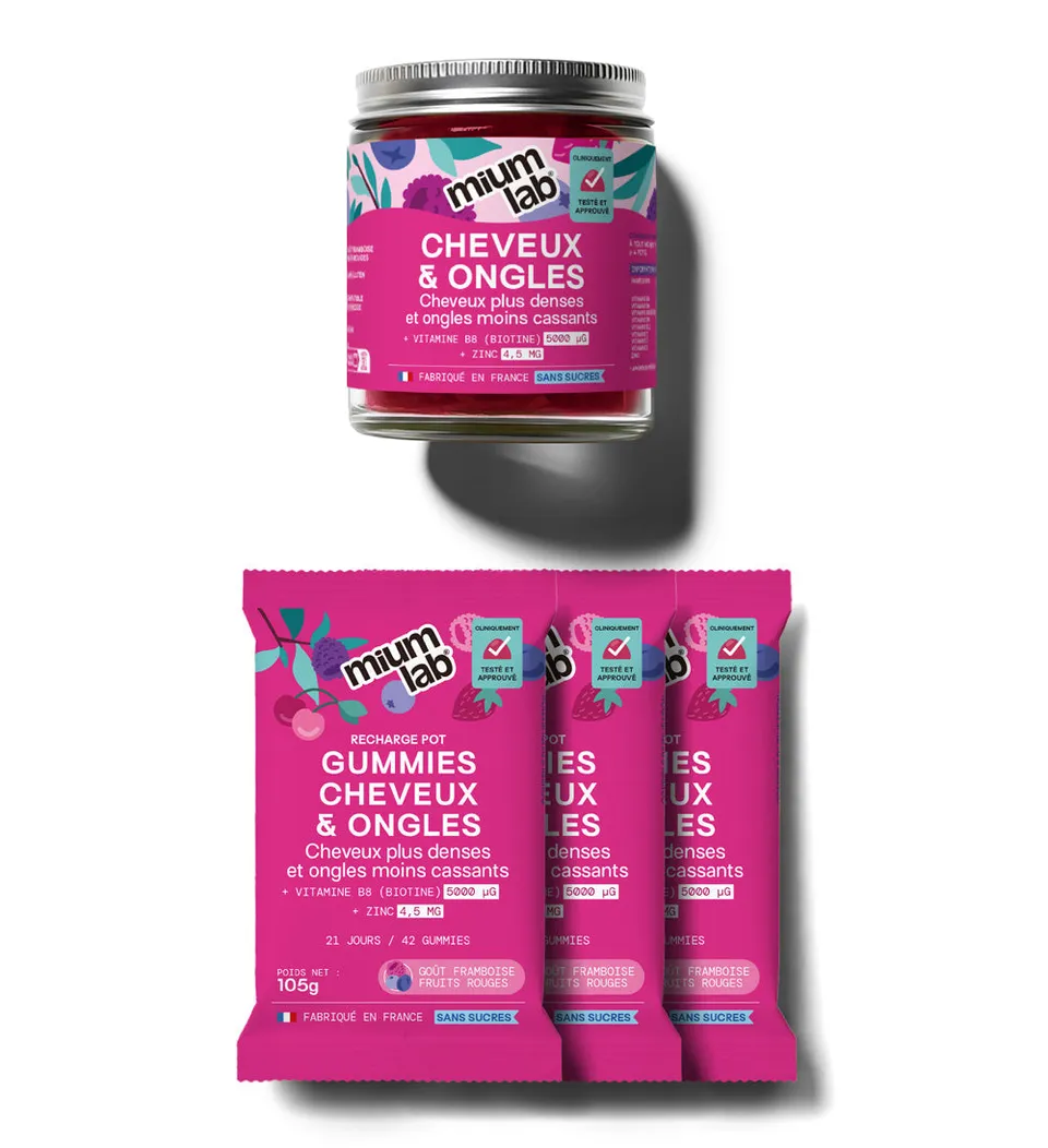 mium-lab-cheveux-et-ongles-gummies-biotine-1-pot-3-recharges image 1
